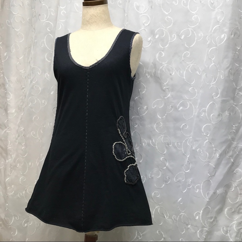 Handmade black knit tunic with appliqués